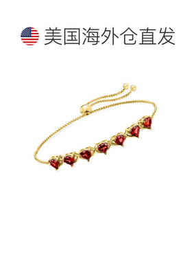 自营Ross-Simons Garnet Heart Bolo Bracelet in 18kt Gold Over