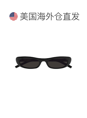 自营saint laurent窄椭圆太阳眼镜，光面处理和环绕式镜片-黑色