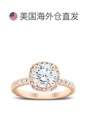 自营 pompeii3G/VS 2 克拉莫桑石和钻石垫形光环订婚戒指 14k 玫