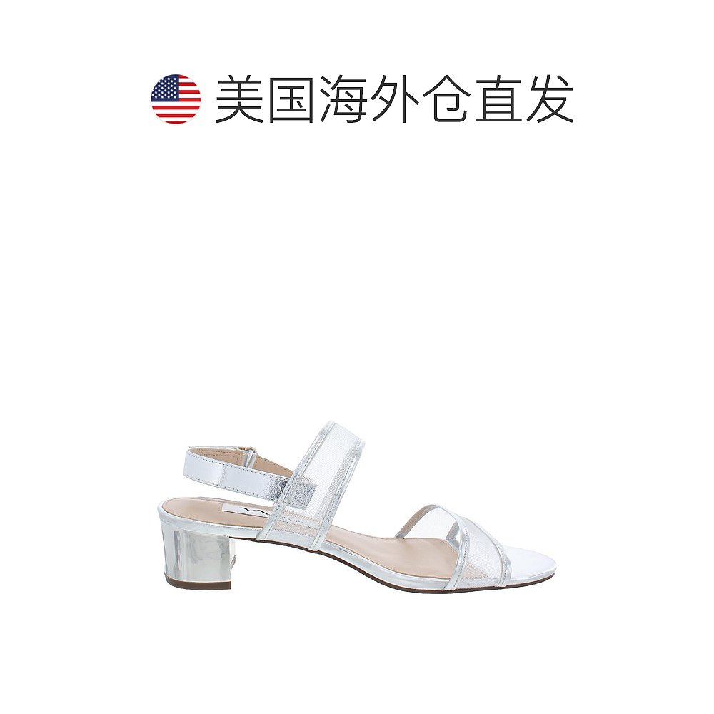 ninaWomens Mesh Slingback Heel Sandals - silver 【美国奥莱】 - 图1