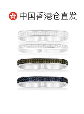 自营APM MONACO 银色卡其色蓝色密镶双指戒指七夕礼物
