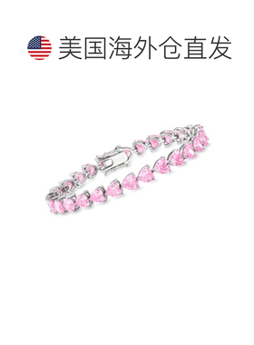 自营Ross-Simons 925 银仿心形粉色蓝宝石网球手链 - 7 英寸 美国