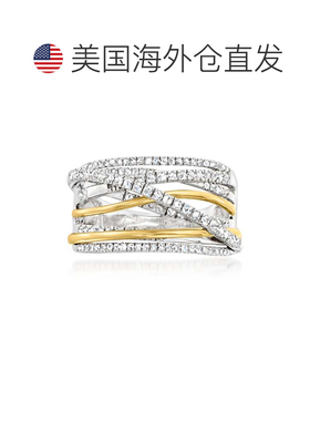 自营 Ross-Simons 钻石公路戒指 925 纯银配 14 克拉黄金 - 白色