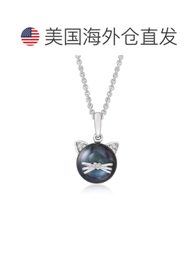 自营Ross-Simons 9-9.5mm Black Cultured Pearl Cat Pendant Nec