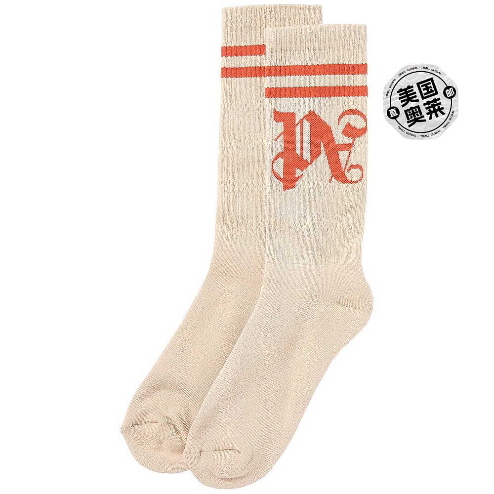 自营Palm Angels PA Monogram Striped Socks - beige 美国奥莱直 - 图0