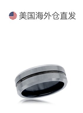 自营blackjackBACKJACK 哑光和抛光银和黑色条纹钨戒指 - 银白色