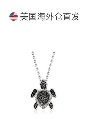 Ross-Simons 黑色和白色钻石海龟吊坠项链 925 纯银 - 18 英寸 【