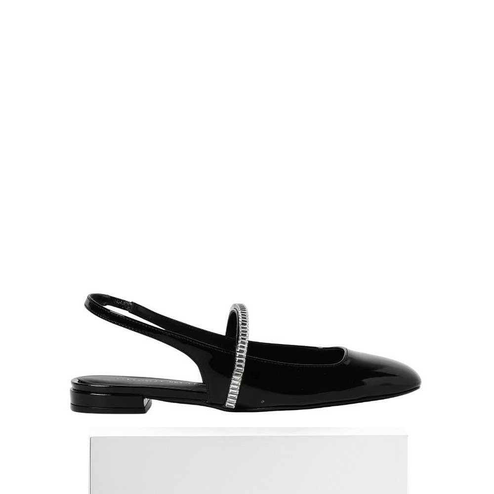 自营Stuart Weitzman Stefanie Patent Slngback芭蕾舞平底鞋-黑/ - 图3