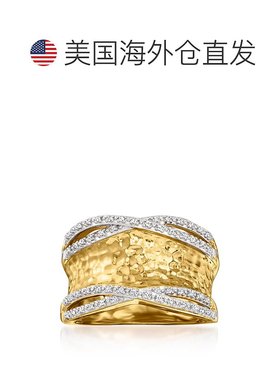 自营 925 纯银 18 克拉黄金 Ross-Simons 钻石锤钻戒指 - 白色 美