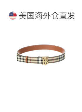 自营Burberry格子TB E-帆布和皮革腰带-米黄色 美国奥莱直发