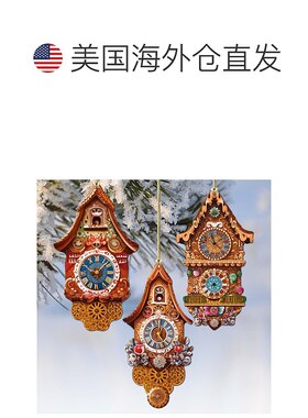自营 G. Debrekht 出品的迷你时钟装饰性木制圣诞饰品 3 件套 -