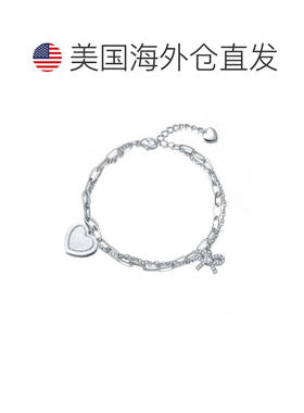 自营geneviveGa 纯银镀铑心形回形针手链 - 白色 美国奥莱直发
