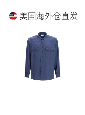 自营Saint Laurent Viscose Dress Men's Shirt - blue 美国奥莱