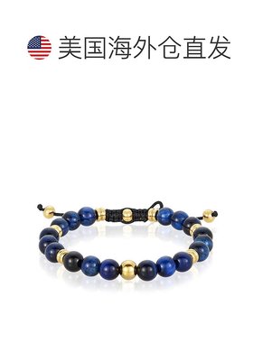 自营 Crucible Los Angeles 8 毫米蓝色虎眼石和金色 IP 不锈钢珠