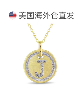 自营Mimi & Max J 首字母钻石配饰吊坠配镀黄色纯银链条 - 黄色
