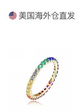 自营 genevive纯银 14k 黄金镀层多方晶锆石永恒戒指 - 多色 美国