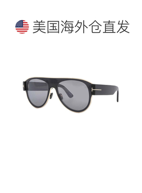 自营Tom Ford Aviator全轮圈，闪亮的黑色框架和烟雾镜镜头。-黑