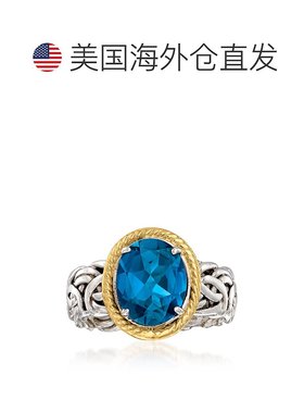 自营 Ross-Simons 伦敦蓝色托帕石拜占庭式戒指 14 克拉黄金和纯