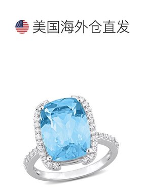 自营 Mimi & Max 女式 9 2/5 克拉 TGW 垫形切割天蓝色托帕石和白