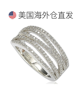 自营Suzy Levian 方晶锆石纯银交叉戒指 - 白色 - 白色 美国奥莱