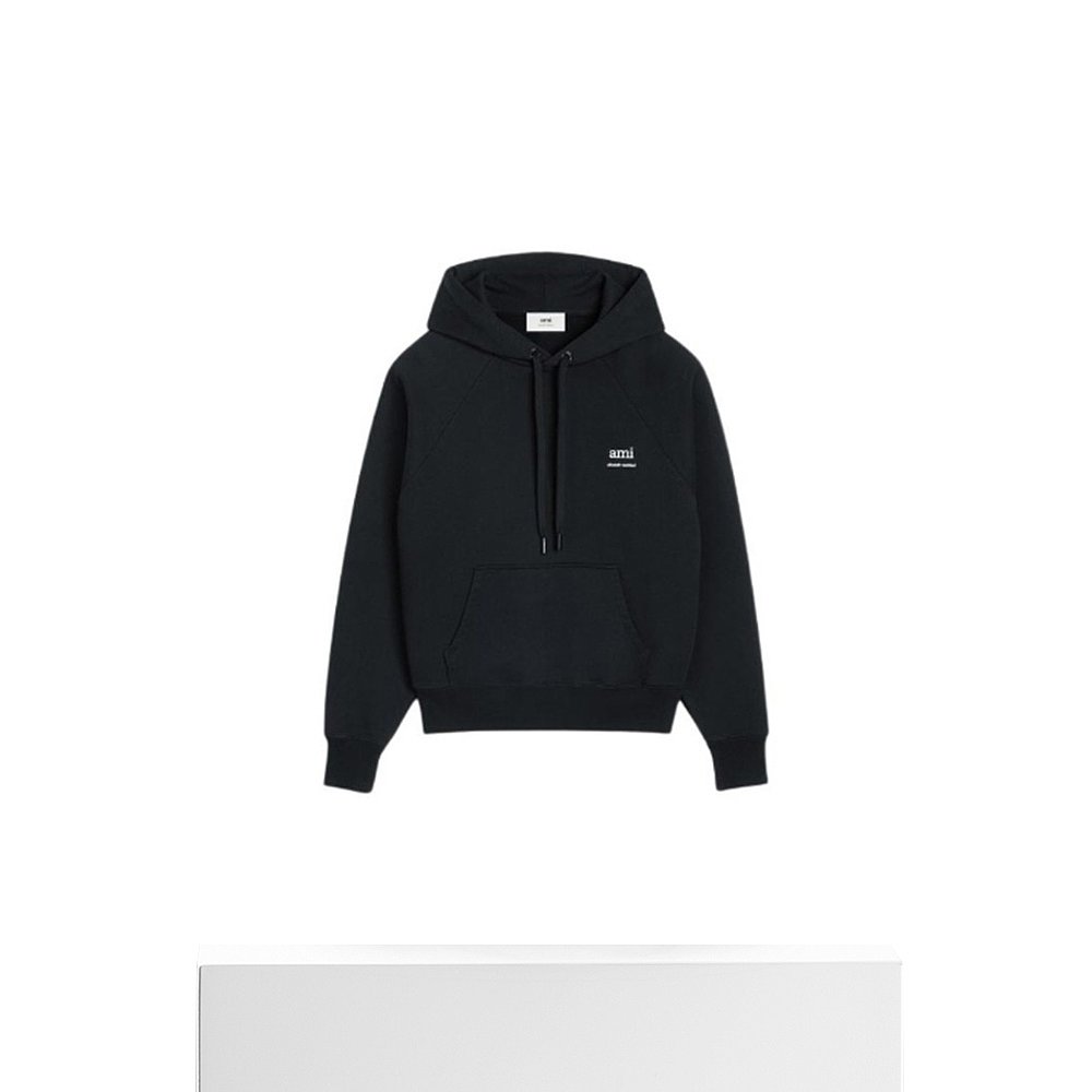 香港直邮Ami Paris 字母图案舒适连帽套头卫衣 男女同款黑色 - 图3
