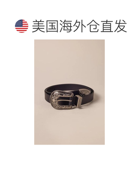 自营lucky brand幸运品牌绳子雕刻西式扣皮带-黑色 美国奥莱直发