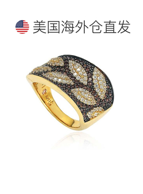 自营Suzy Levian 棕色和白色方晶锆石纯银叶形戒指 - 棕色 美国奥
