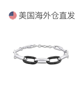 自营925 纯银 Mimi & Max 椭圆形链环手链配黑色闪光珐琅 - 8+1
