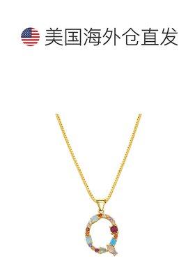 adornia14K 镀金多色宝石字母项链 - 金色 - q 【美国奥莱】直发