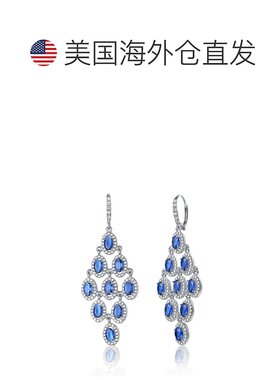 自营GENEVIVE 纯银蓝宝石立方氧化锆枝形吊灯耳环 - 蓝色 美国奥