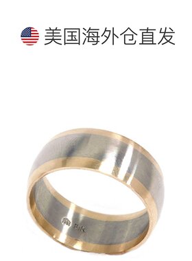 自营 pompeii38 毫米缎面男式双色结婚戒指 14K 白黄金戒指 - 14k