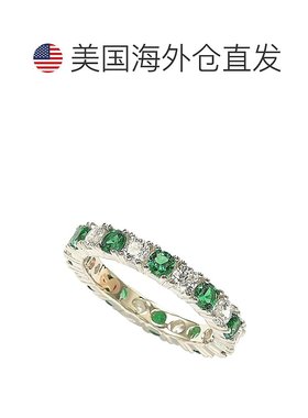 自营 Suzy Levian 纯银立方氧化锆绿翡翠交替永恒戒指 白色 美国