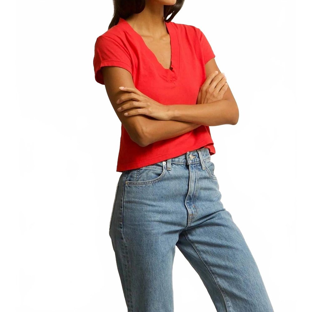 自营perfectwhiteteeAlanis Recycled Cotton V-Neck Tee In Popp - 图2