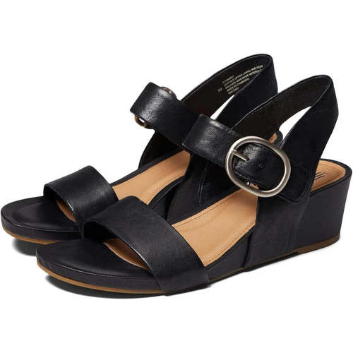自营Sofft Vaya Sandals Women's Black Leather Open Toe Wedge - 图0