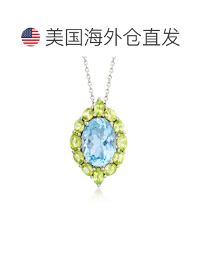 自营Ross-Simons 925 纯银蓝色托帕石和橄榄石吊坠项链 - 18 英寸