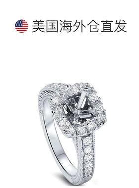 自营 pompeii31/2 克拉垫形切割光环钻石复古订婚戒指戒托 - 14k