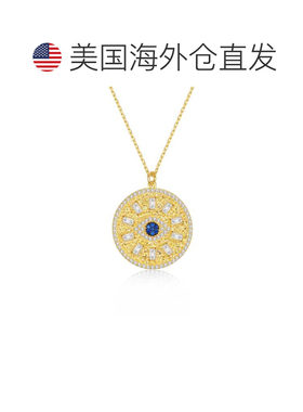 自营genevive14k 镀金蓝色蓝宝石和钻石立方氧化锆曼陀罗奖章吊坠