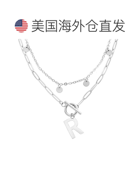 自营 adornia抗锈镀银五彩纸屑和回形针分层字母套结项链 - silve