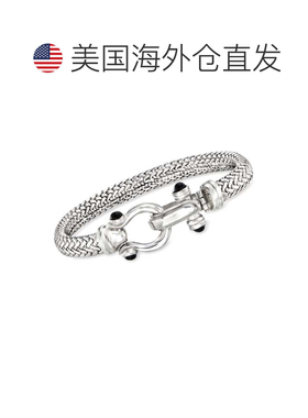 自营Ross-Simons 意大利纯银马衔扣手链配黑色缟玛瑙 - 7 英寸 美