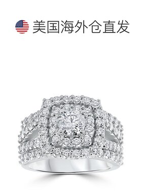 自营 pompeii33 ct 钻石订婚婚礼靠垫光环戒指套装 10k 白金 - 10