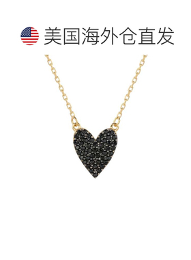 自营Suzy Levian 黑色方晶锆石金色纯银心形项链 - 黑色 美国奥莱