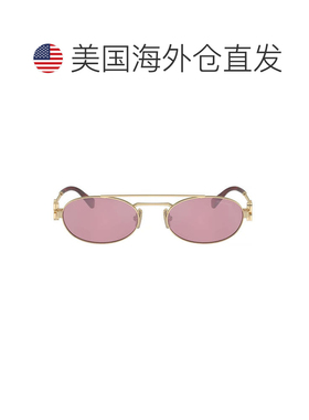 自营金色0MU 54ZS Miu Miu徽标金属椭圆形太阳镜-粉红色 美国奥莱