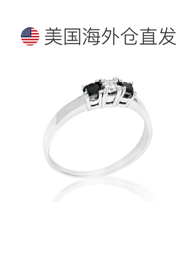 自营 vir jewels 1/4 cttw 3 石公主黑色钻石订婚戒指 14K 白金 -