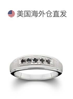 自营 pompeii3男士黑钻石白金戒指拉丝结婚戒指 - 10k 白金 美国