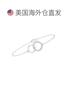 自营Ross-Simons 密镶钻石双环手链（纯银）- 7 英寸 美国奥莱直