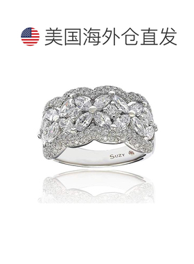 自营 Suzy Levian 纯银白色立方氧化锆花戒指 - 白色 美国奥莱直