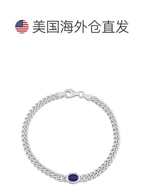 自营 925 纯银 Mimi & Max 1 1/4 CT TGW 椭圆形蓝宝石锁链手链 -