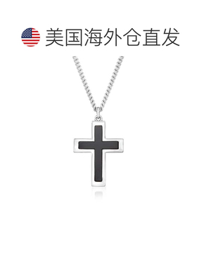 自营Ross-Simons 男士黑玛瑙和纯银十字架吊坠项链 - 24 英寸 美