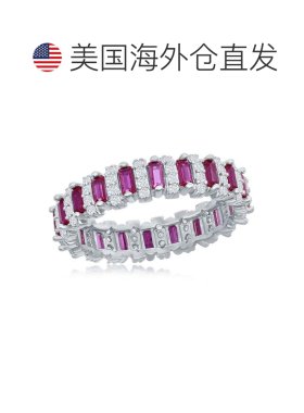 自营simona 925 纯银圆形和长方形永恒戒指 - 仿红宝石 - 粉红色