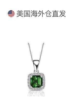 自营 genevive纯银镶彩色方晶锆石阿斯切方形框架吊坠项链 - 绿色